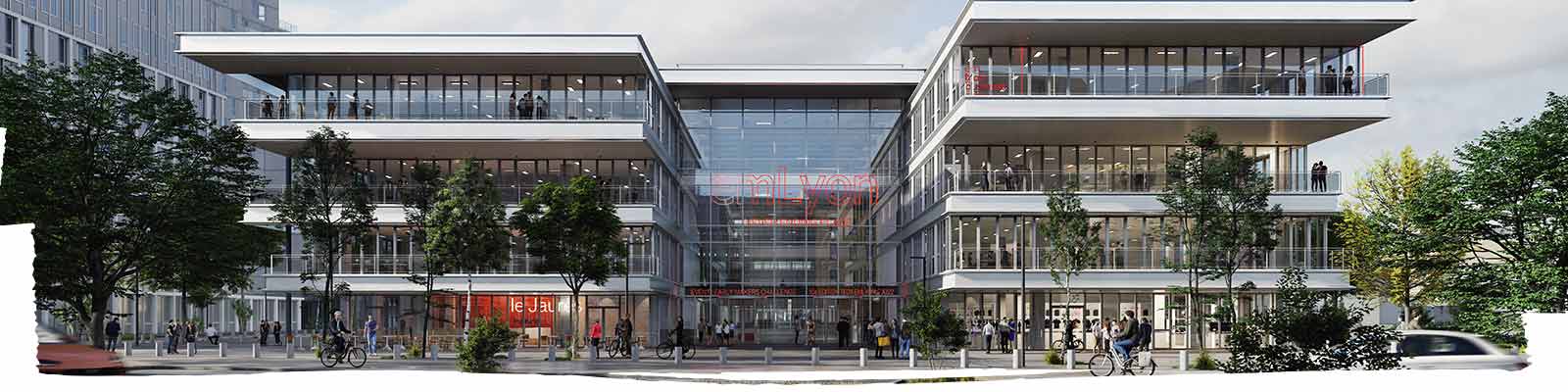 Façade du nouveau campus de l'EM Lyon