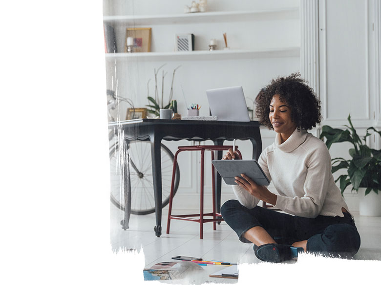 A woman looking into the Ipad