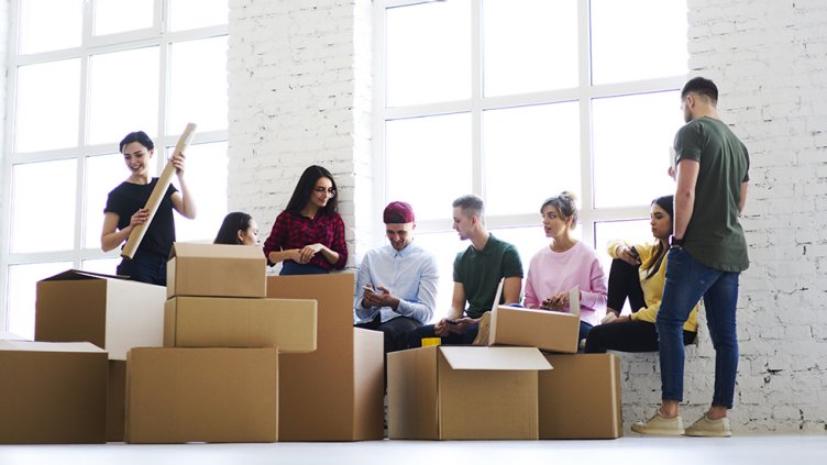 Coworkers getting ready for an office move